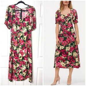 H&M Floral Midi Dress - Pink and Green Size M